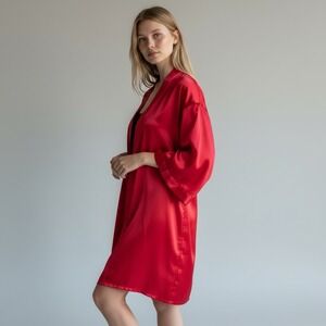 Red Satin Kimono Robe (Small) - Loungewear Sleepwear